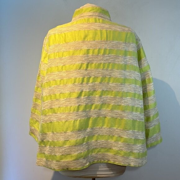 Lafayette 148 Blazer Jacket Womens Green Cream Stripe Linen Blend 3X - Picture 9 of 13